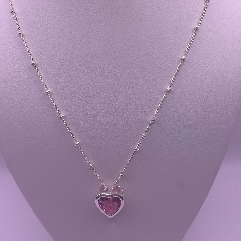 Pink Swarovski Crystal Heart with Silver Plated Necklace